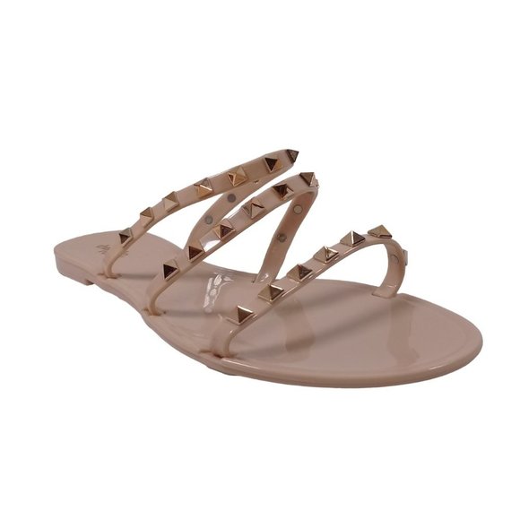 Charlotte Women's NEW Shine Beige Gold Studded Jelly Slip-On Flat Strap Sandal 9 - Picture 3 of 11